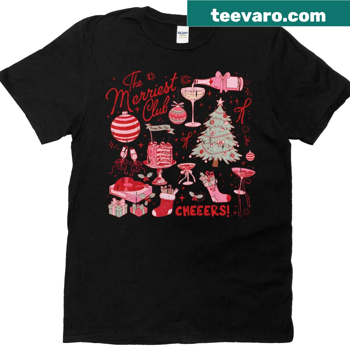 Cute Christmas-themed t-shirt with whimsical graphics — on a men's t-shirt