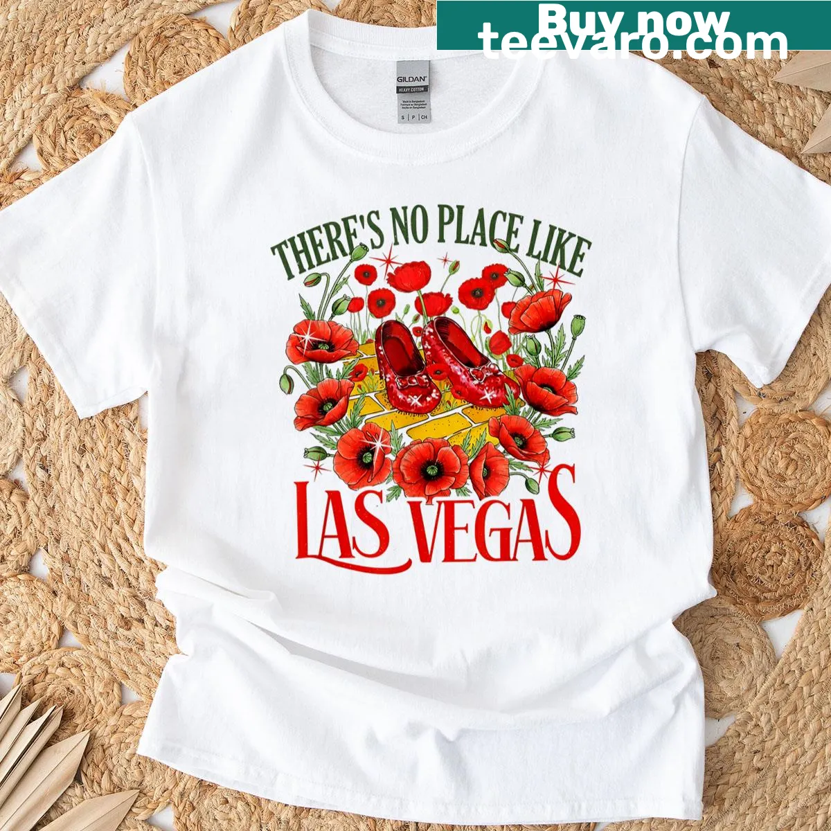 Illustrative Las Vegas-themed T-shirt with iconic symbols — on a men's t-shirt