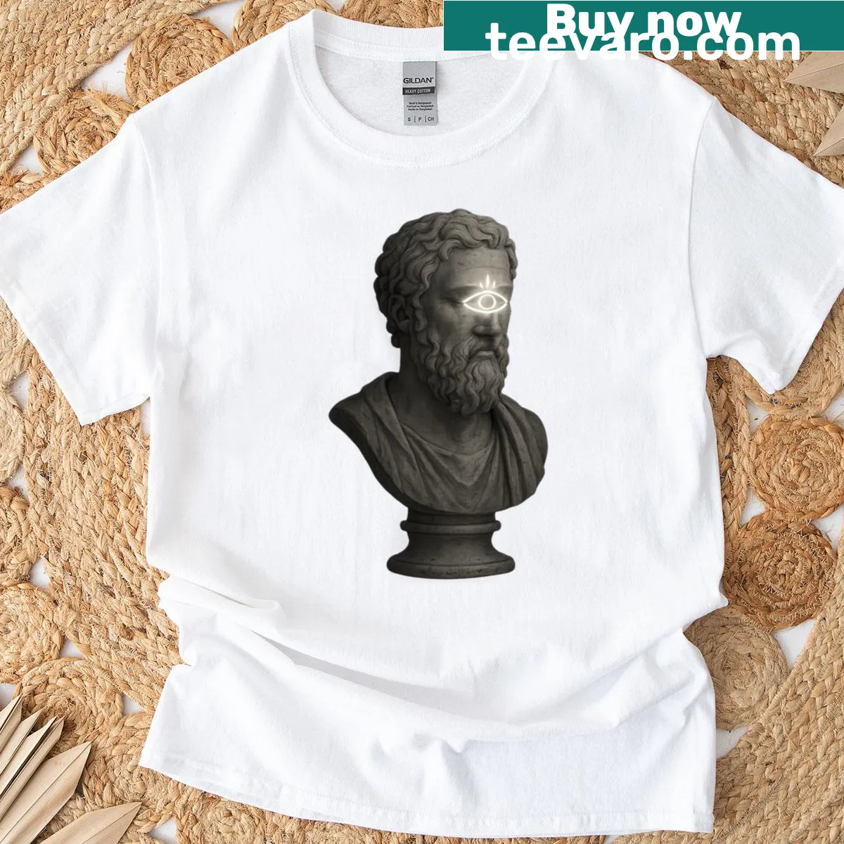 Dark academia inspired t-shirt with 'Think Deeply' typography — on a men's t-shirt