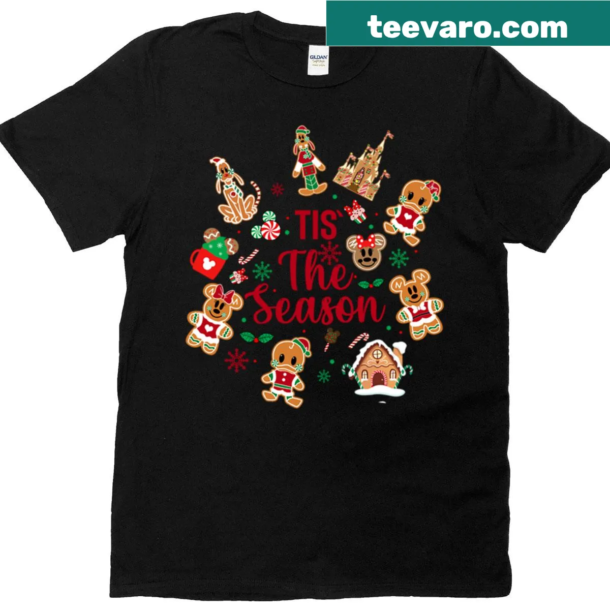 Cute T-shirt featuring a gingerbread character and Merry Christmas text. — on a men's t-shirt
