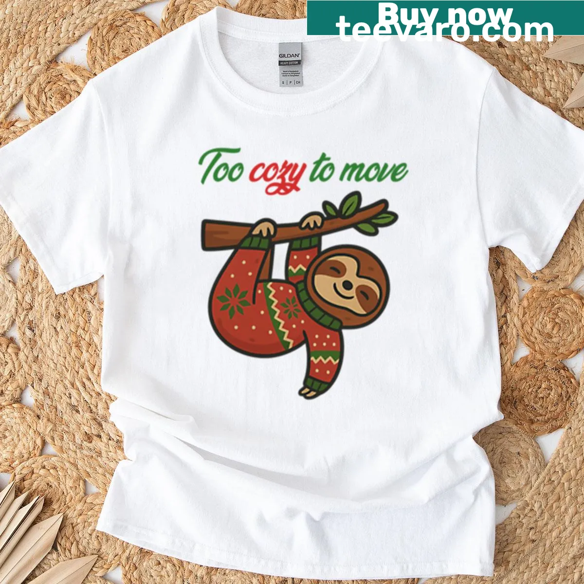 Cute sloth t-shirt for Christmas with cozy illustration — on a men's t-shirt
