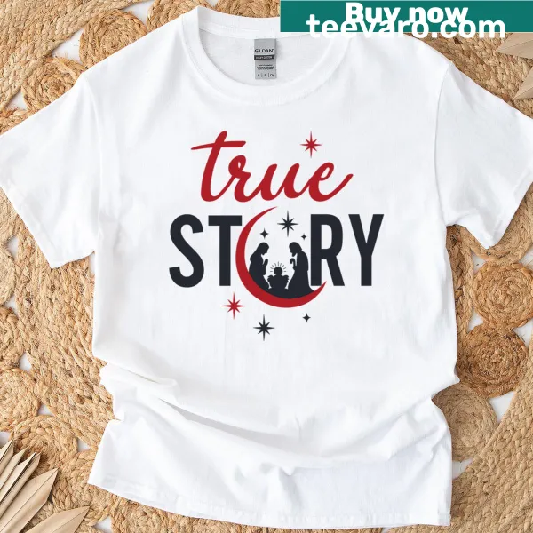 Nativity scene t-shirt featuring John 3:16 text for Christmas