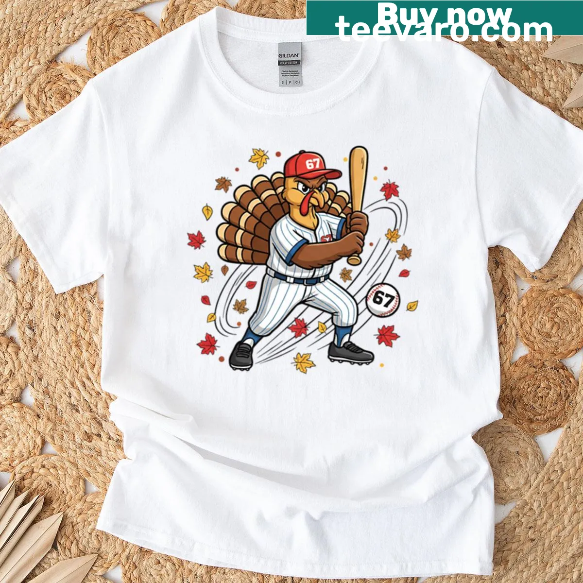 Cartoon turkey baseball mascot t-shirt for kids — on a men's t-shirt