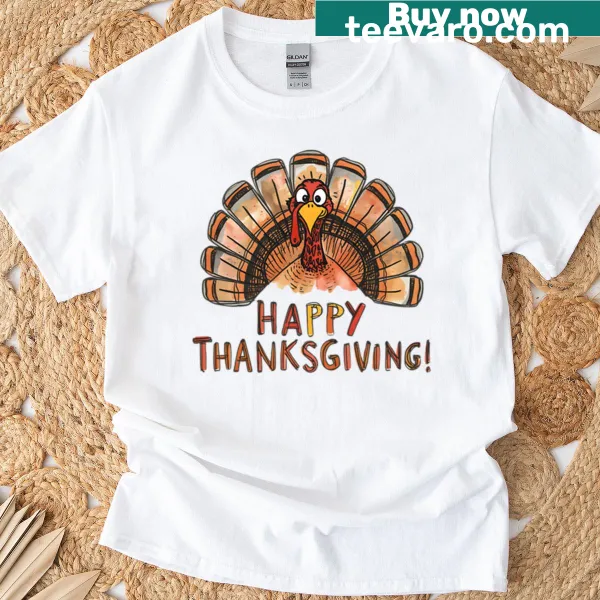 Whimsical turkey graphic T-shirt for Thanksgiving