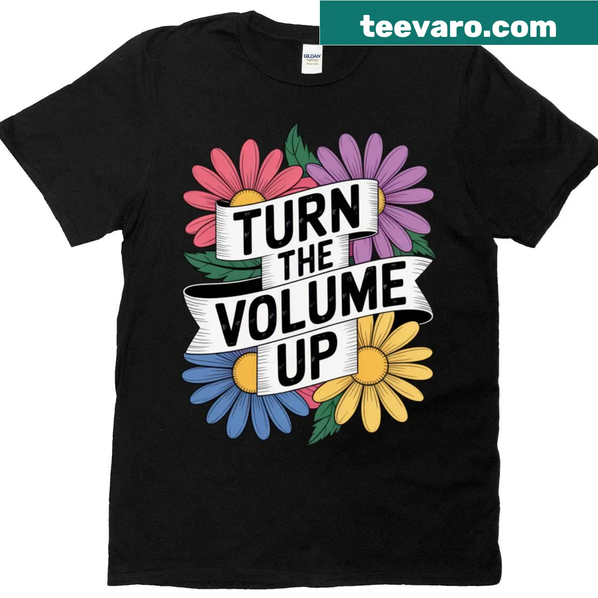 Floral graphic T-shirt with musical notes for music lovers — on a men's t-shirt