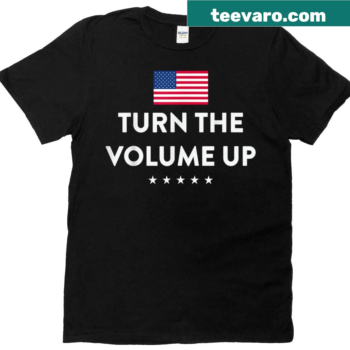 Vintage-style T-shirt with the quote 'Turn The Volume Up' in distressed text — on a men's t-shirt