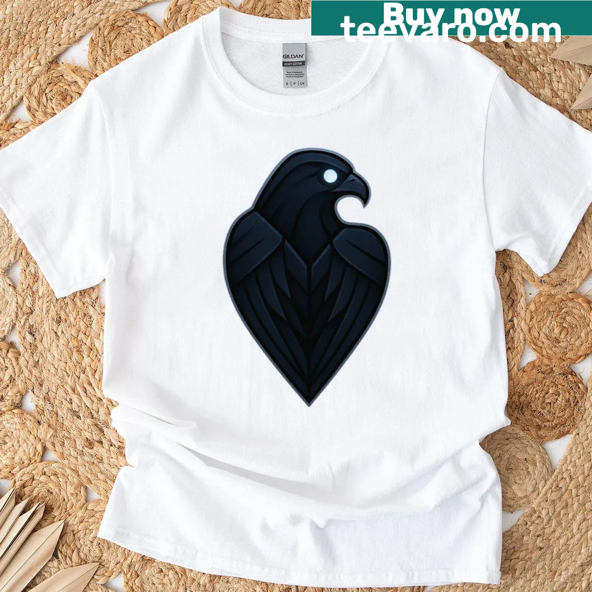 Silhouette T-shirt featuring a falcon design and mystical themes — on a men's t-shirt