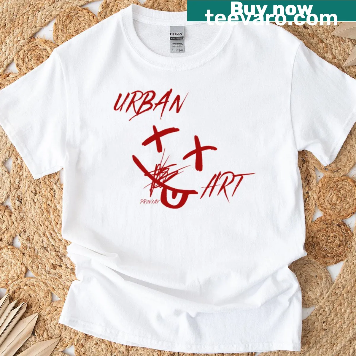 Minimalist typographic design representing urban art on a T-shirt. — on a men's t-shirt