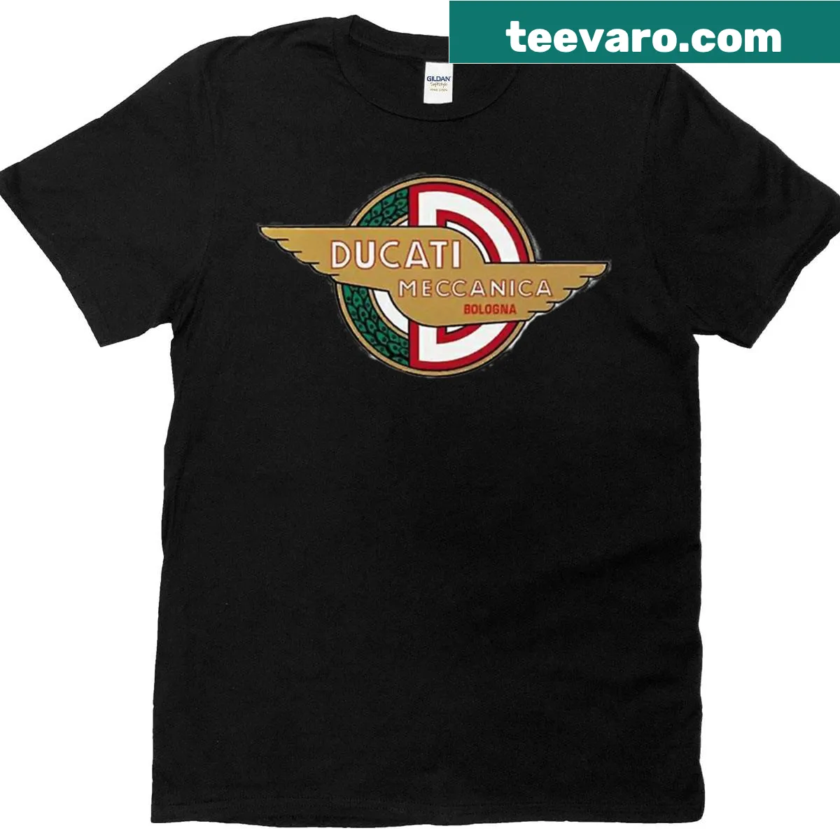 Vintage Ducati motorcycle T-shirt featuring the iconic logo — on a men's t-shirt
