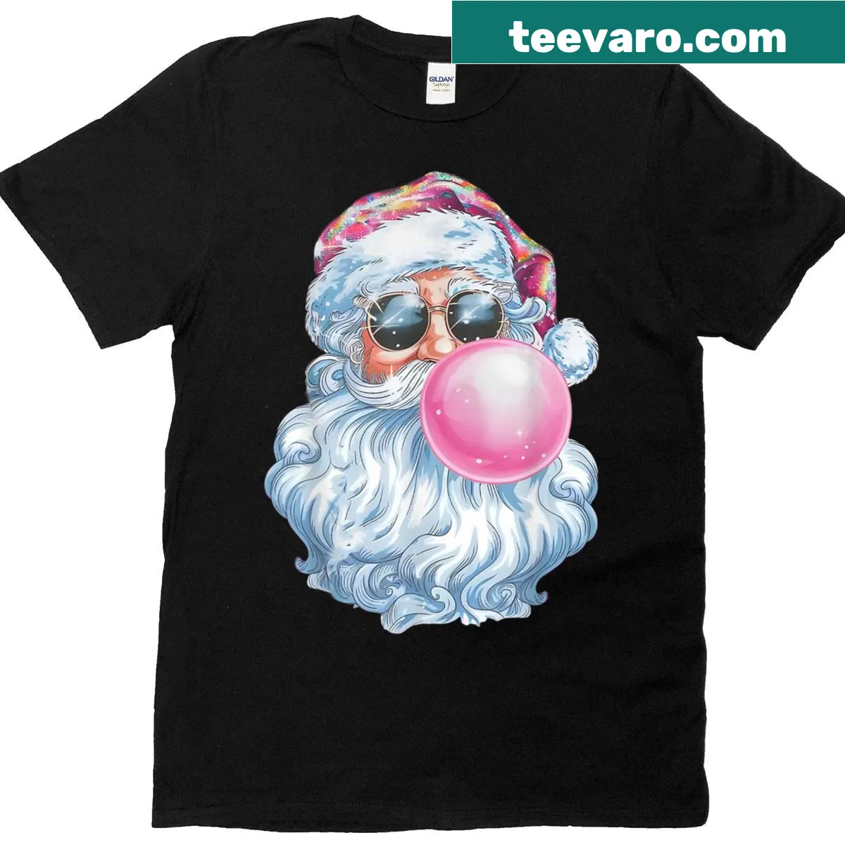 Vintage Santa Claus T-shirt with retro sunglasses design — on a men's t-shirt