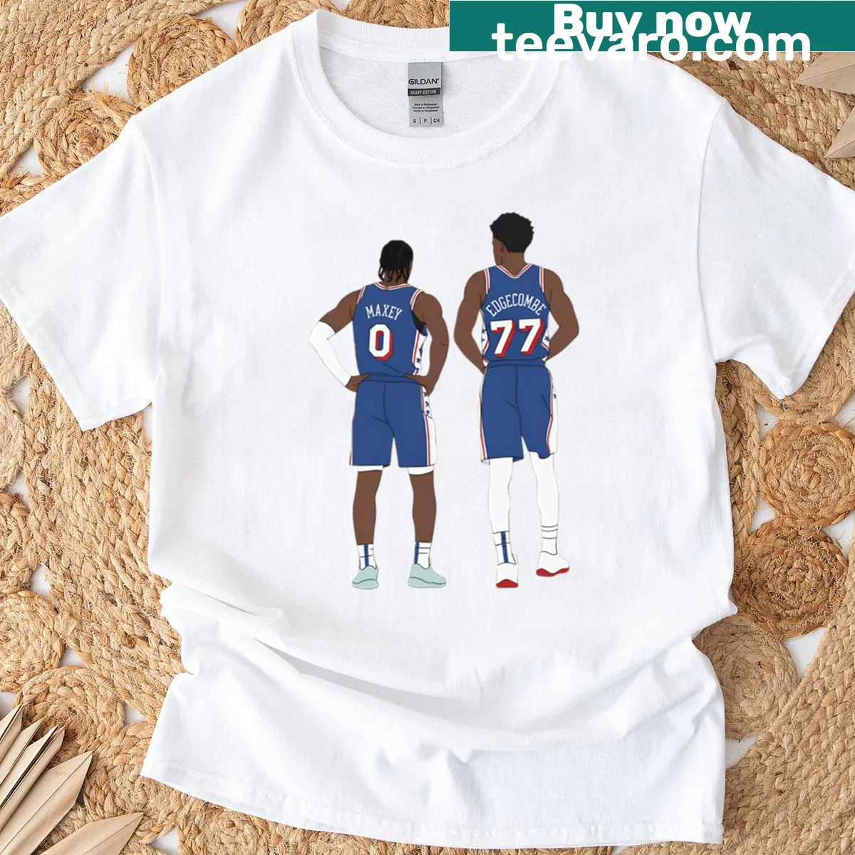 T-shirt celebrating Vj Edgecombe and Tyrese Maxey — on a men's t-shirt