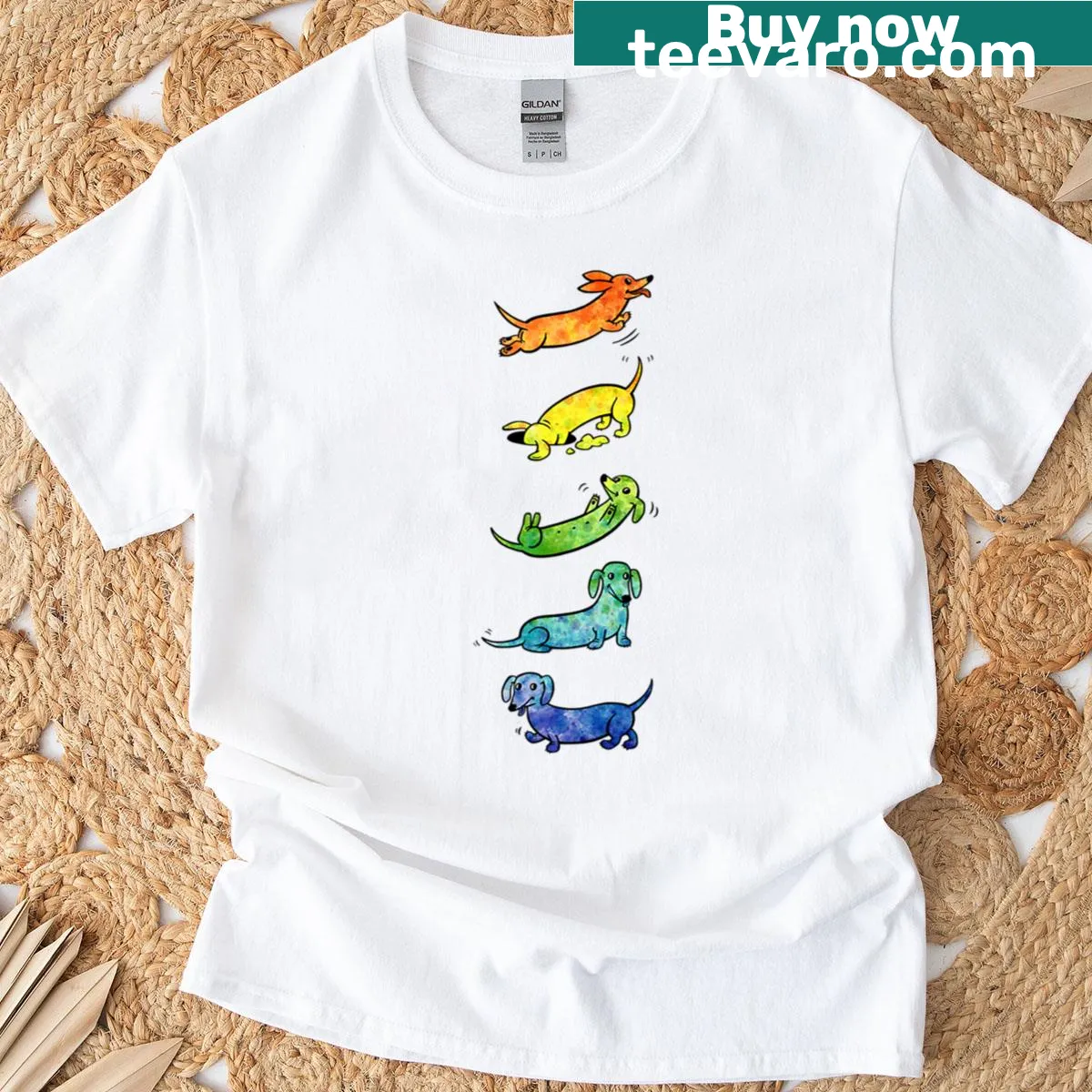Watercolor dachshunds t-shirt with artistic design — on a men's t-shirt