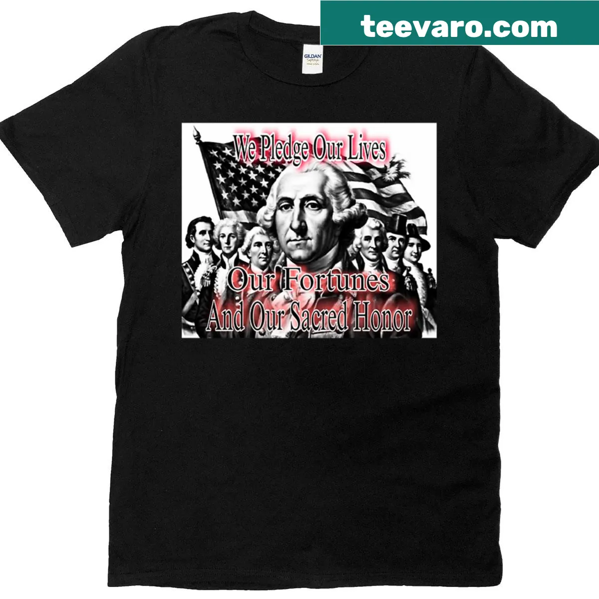 Patriotic T-shirt with bold text declaring sacred honor — on a men's t-shirt