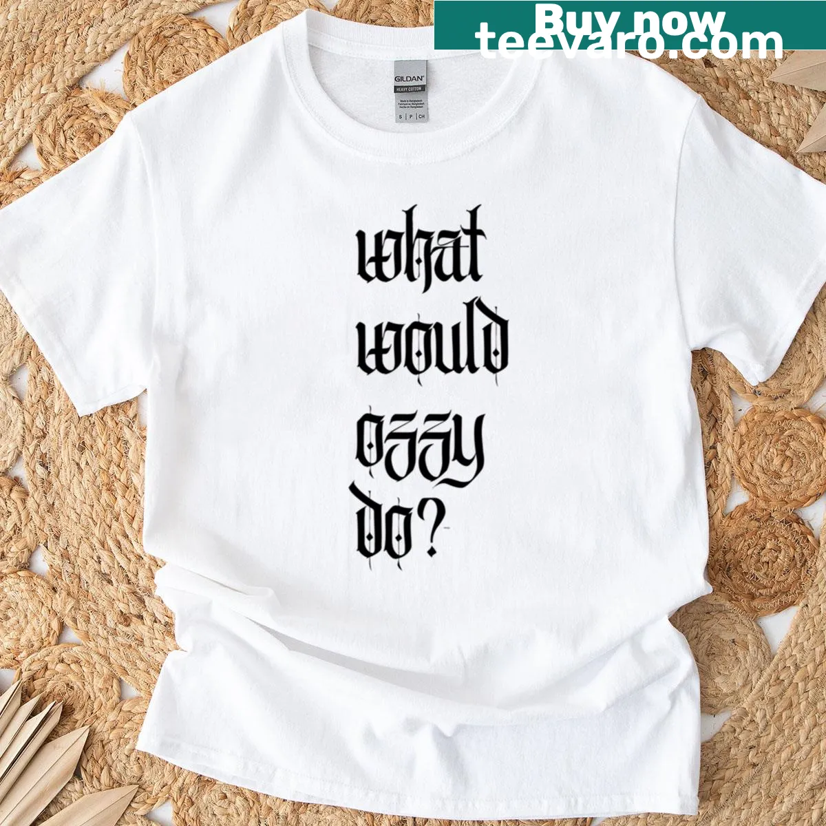 Fun graphic asking 'What Would Ozzy Do' on a t-shirt — on a men's t-shirt