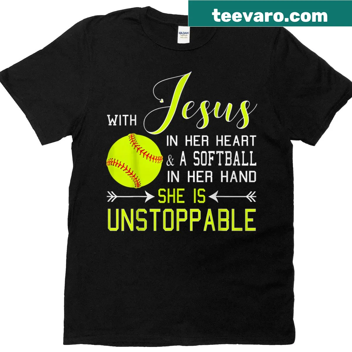 Inspirational T-shirt with a message about faith and softball — on a men's t-shirt