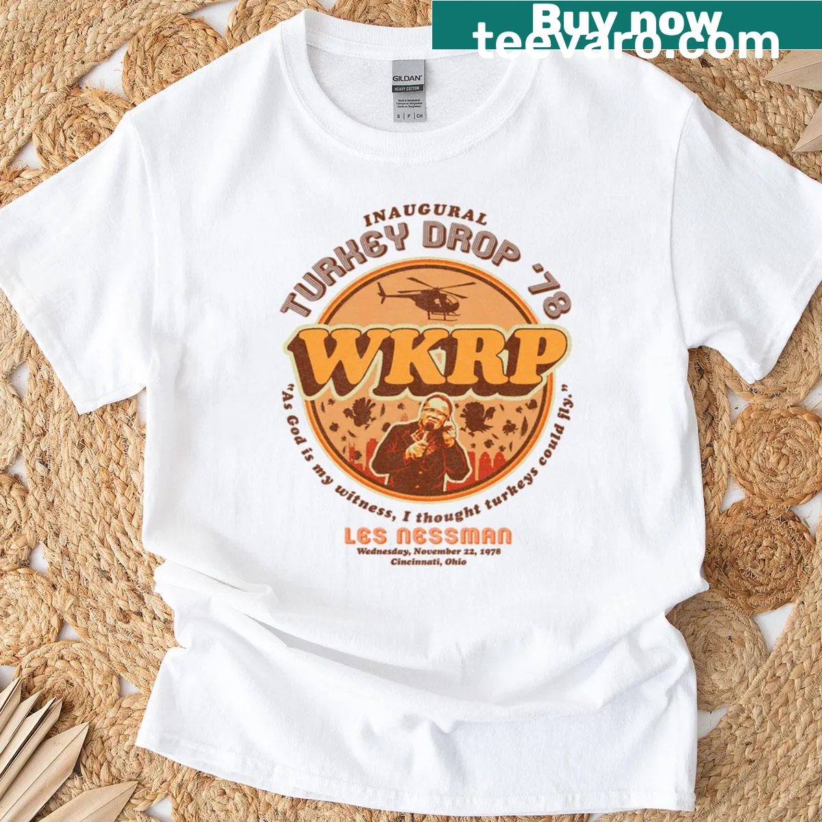 Vintage T-shirt commemorating WKRP Turkey Drop '78 episode — on a men's t-shirt