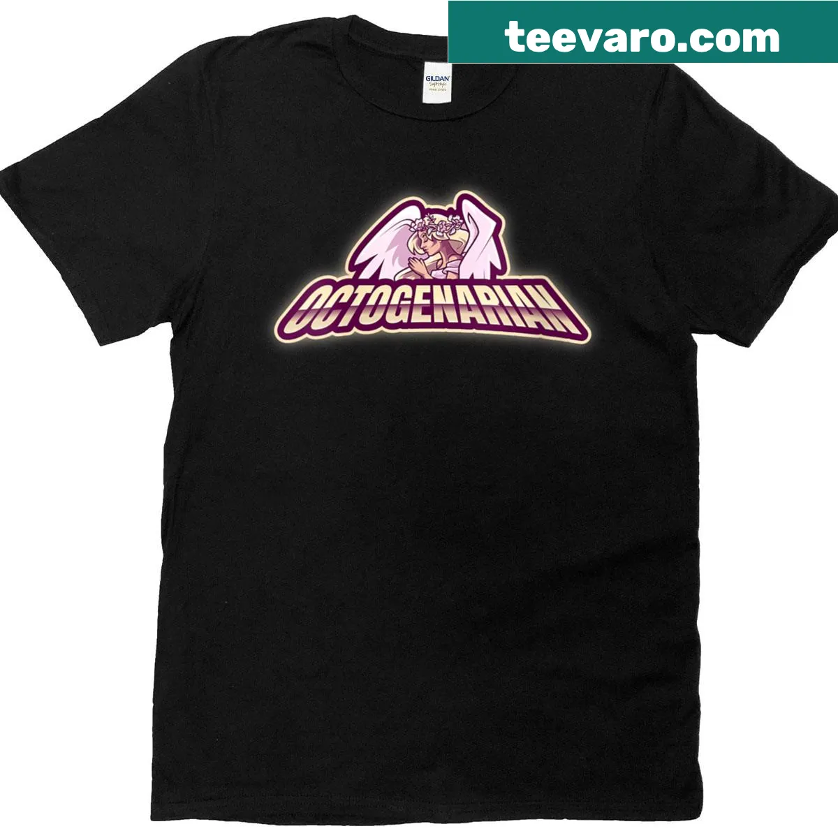 Angel graphic T-shirt celebrating 80th birthday for women — on a men's t-shirt