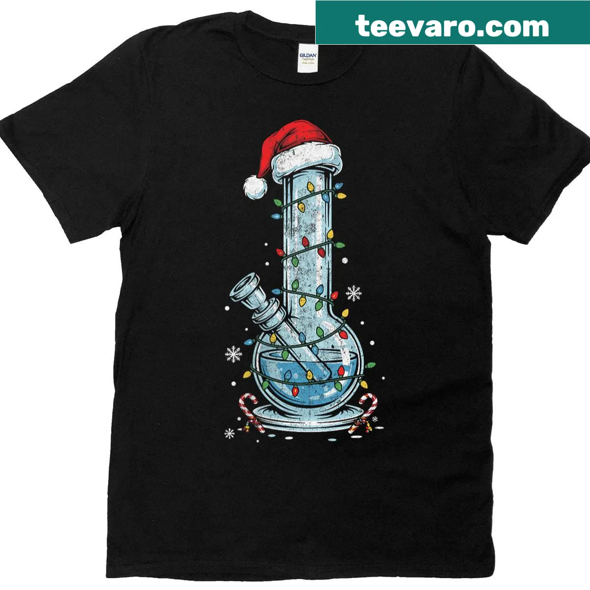 Funny cannabis-themed Christmas t-shirt for women — on a men's t-shirt