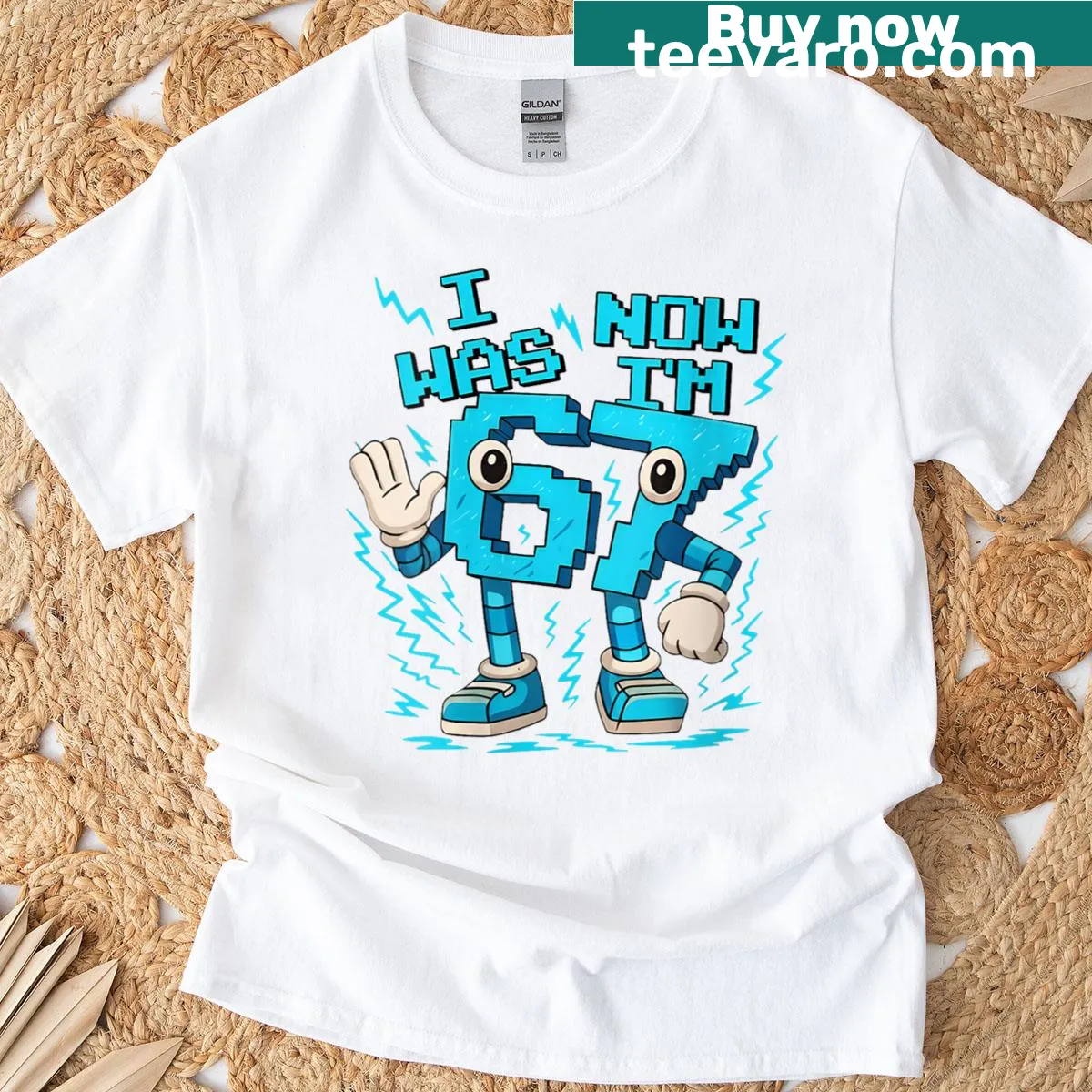 T-shirt celebrating the transition from age 6 to 7 with fun typography — on a men's t-shirt