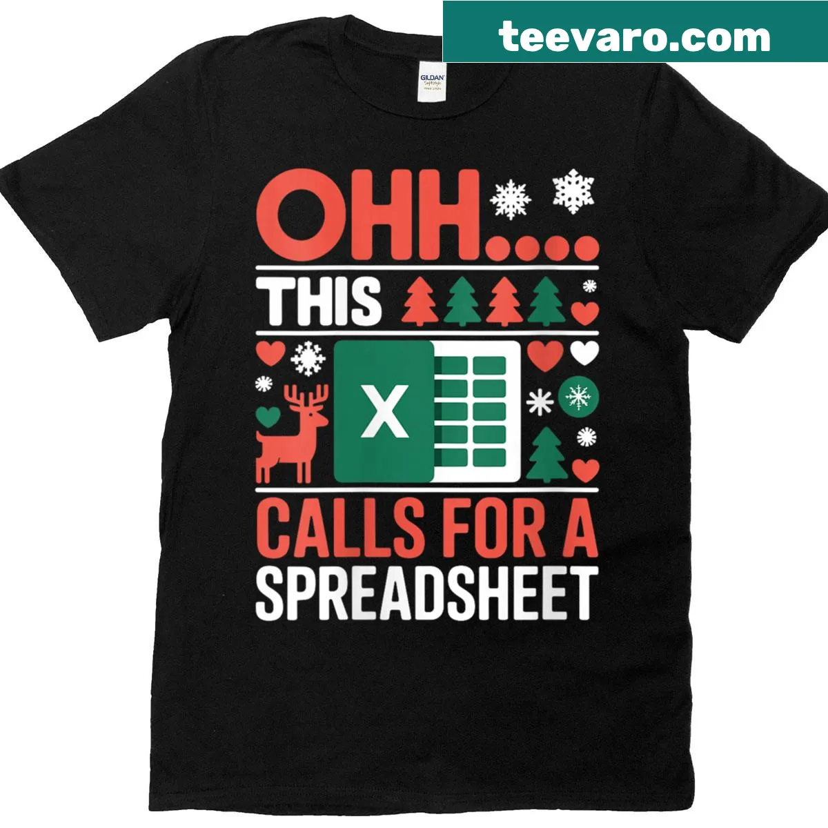 Funny Christmas T-shirt featuring spreadsheet humor — on a men's t-shirt