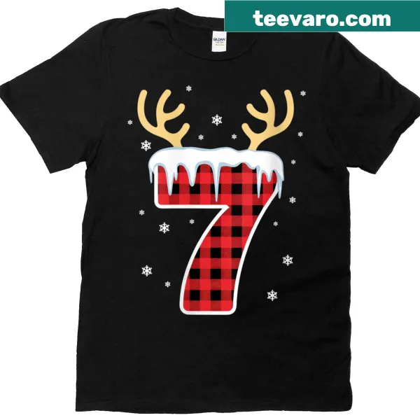 Cute holiday T-shirt with reindeer antlers and plaid design