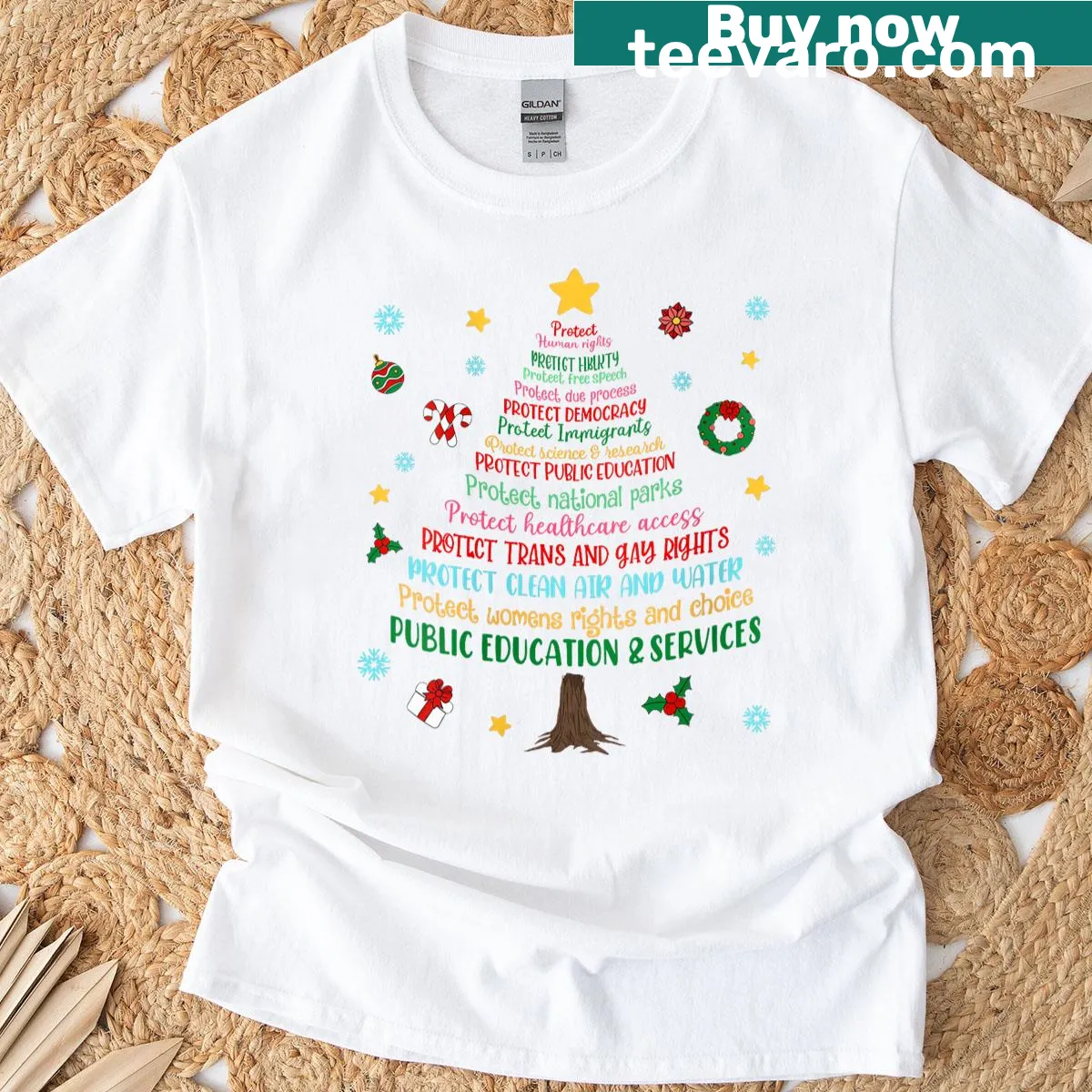 Christmas tree graphic with anti-Trump sentiment on t-shirt — on a men's t-shirt
