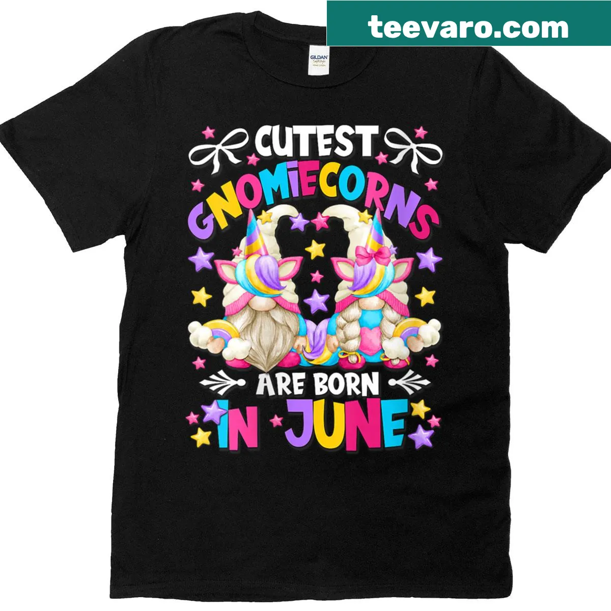 Birthday-themed t-shirt with unicorn gnomes for girls — on a men's t-shirt