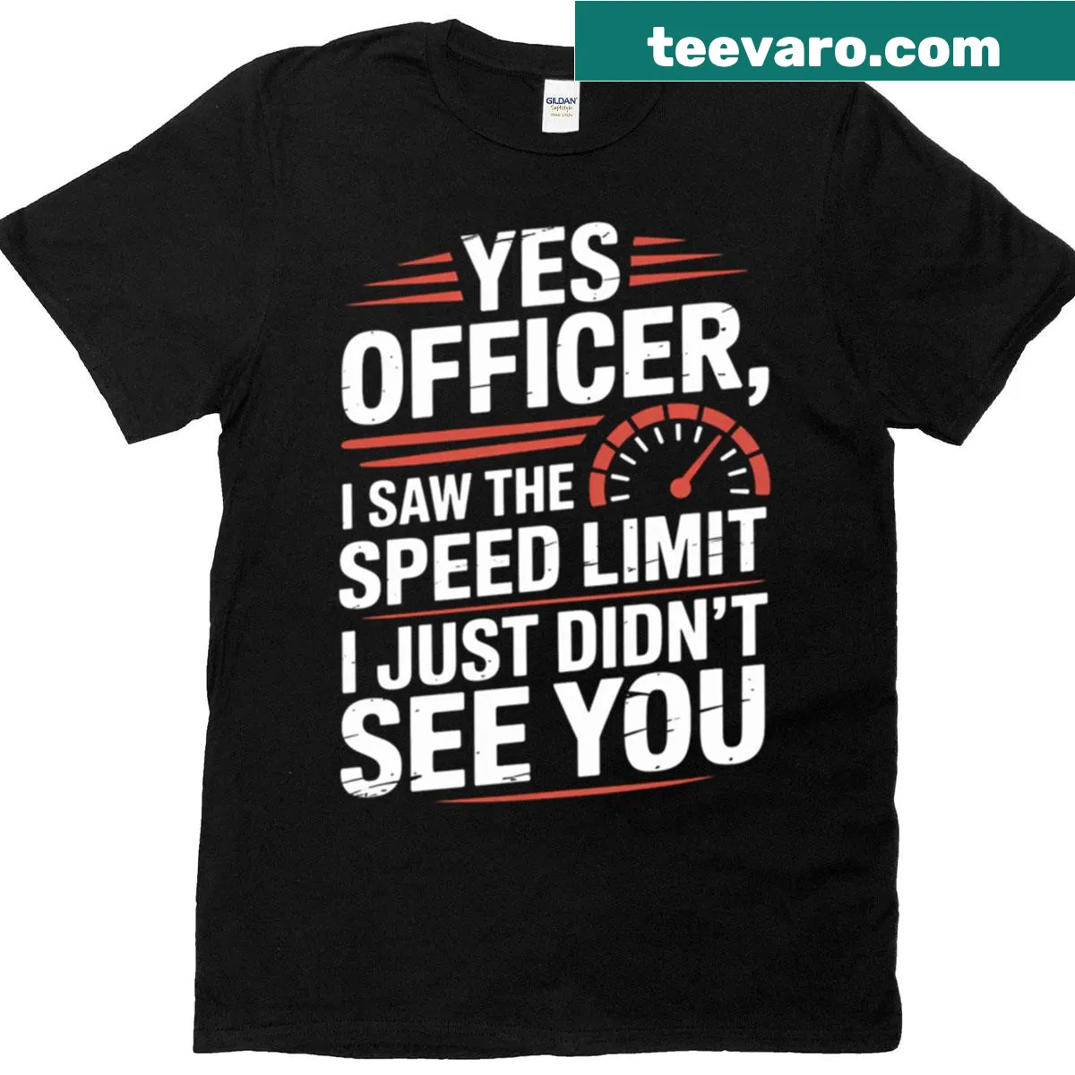 Funny t-shirt with 'Yes Officer Speeding' text for car enthusiasts — on a men's t-shirt