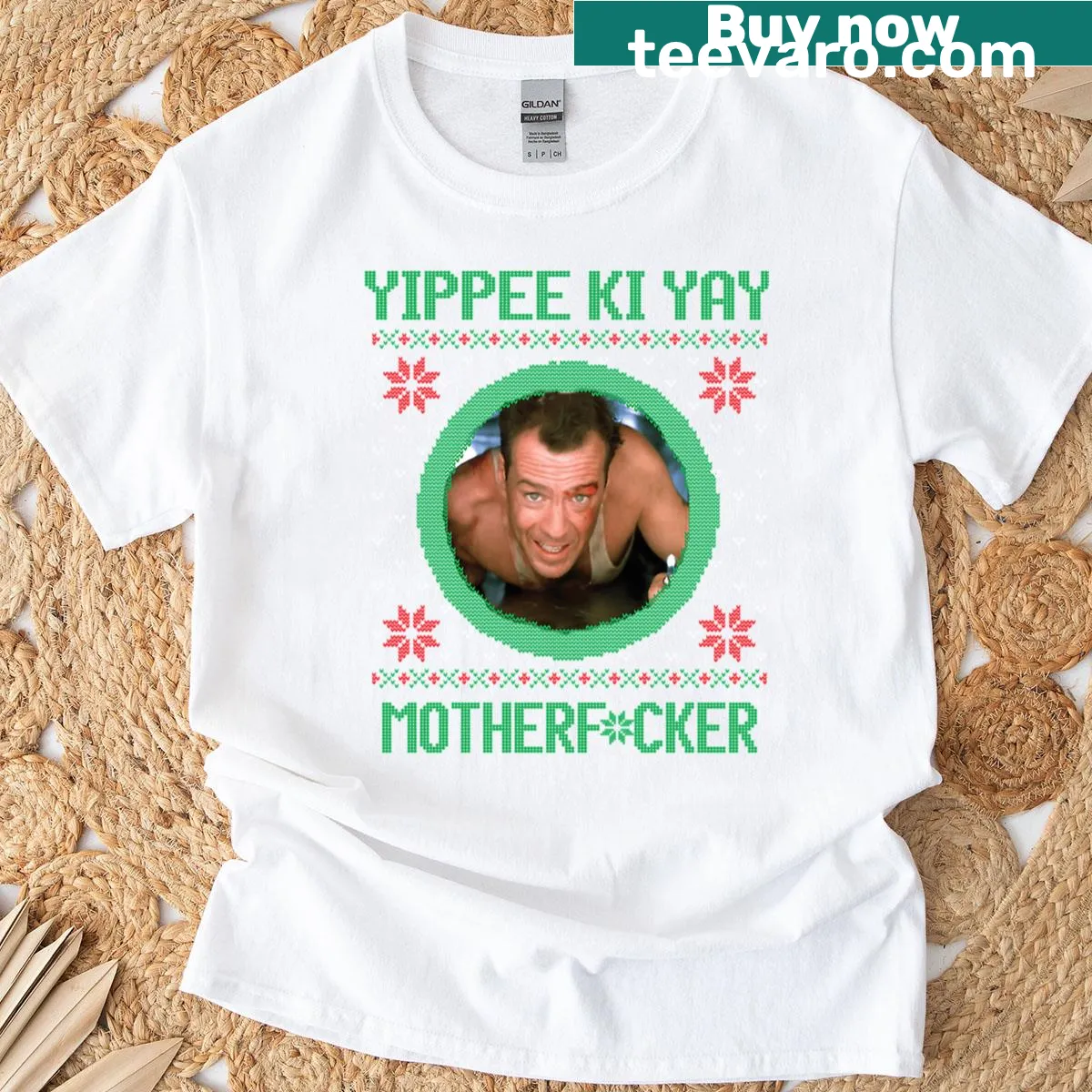 Bold text T-shirt with 'Yippee Ki Yay Motherfcker' graphic — on a men's t-shirt