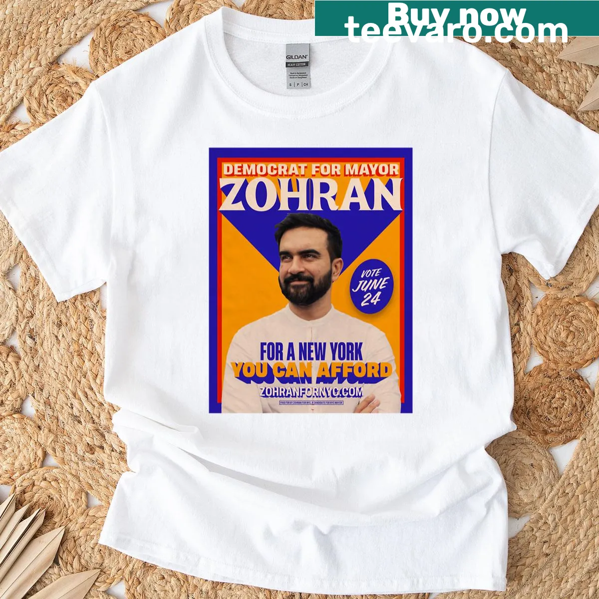 Bold Zohran For New York City text on a T-shirt. — on a men's t-shirt