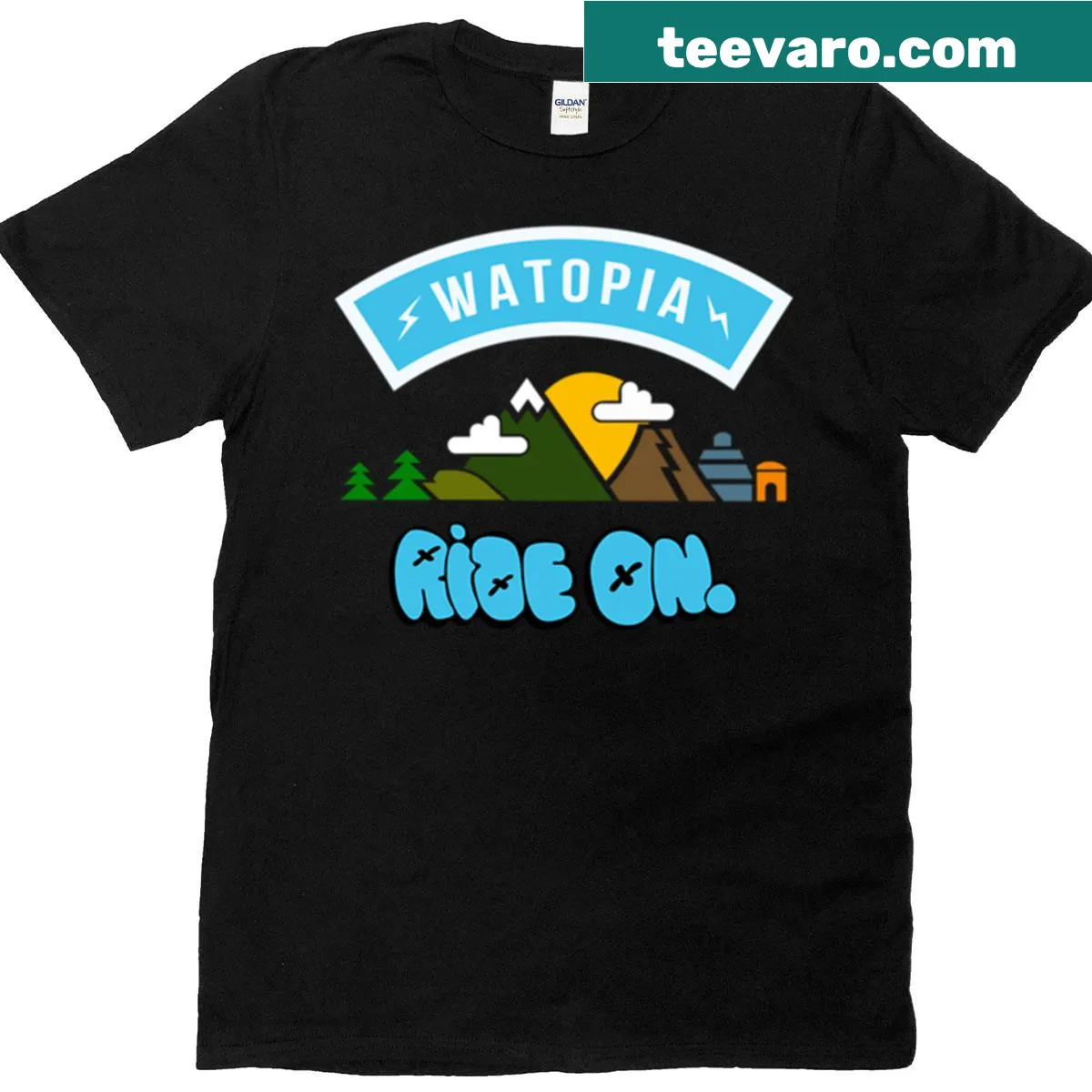 T-shirt with 'Ride On' text for Zwift cycling enthusiasts — on a men's t-shirt