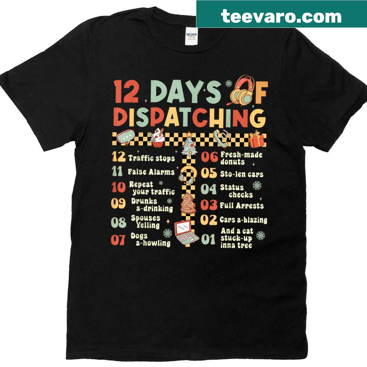 Funny 911 Dispatcher Christmas t-shirt with humorous dispatching text — on a men's t-shirt
