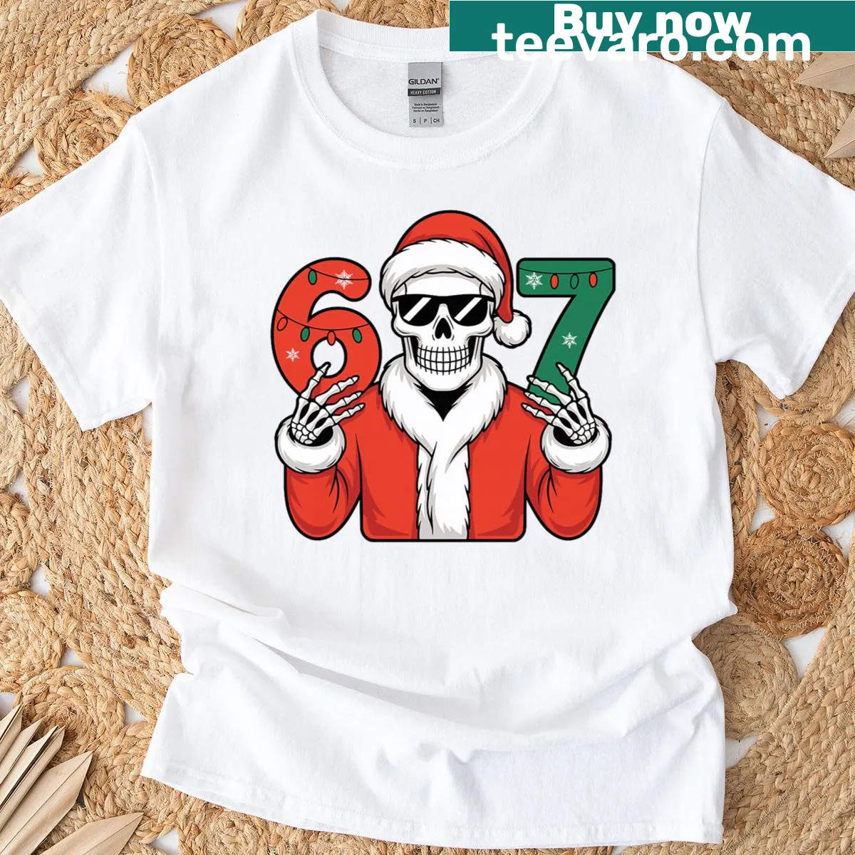 Couple matching Christmas T-shirt with skeleton design — on a men's t-shirt
