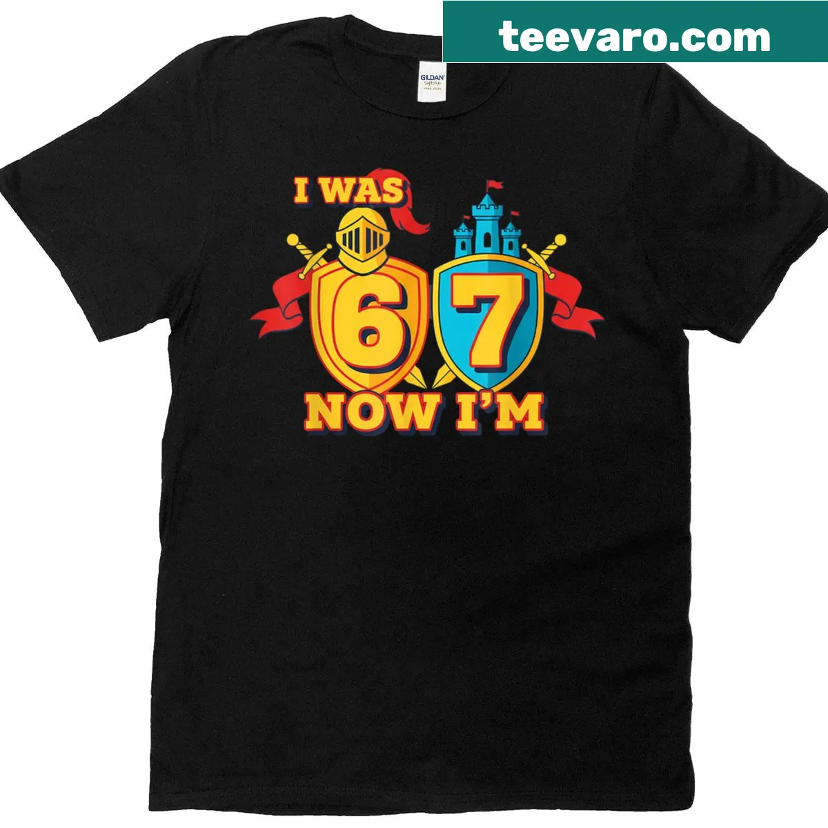 Funny castle graphic T-shirt for 7 year old birthday — on a men's t-shirt