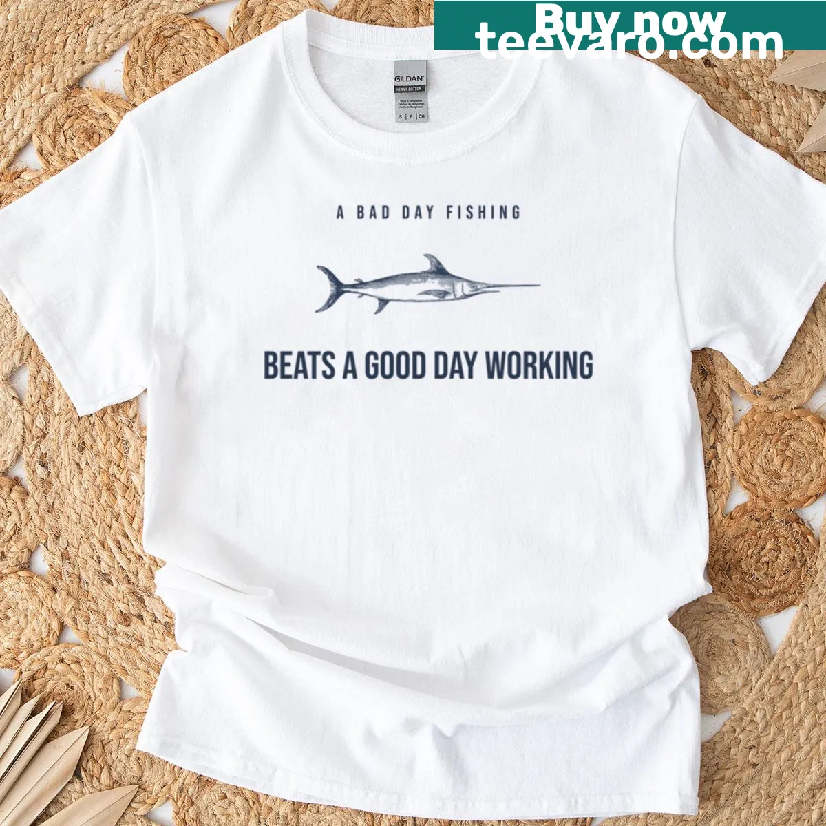 T-shirt with the saying 'A Bad Day Fishing Beats A Good Day Working' — on a men's t-shirt