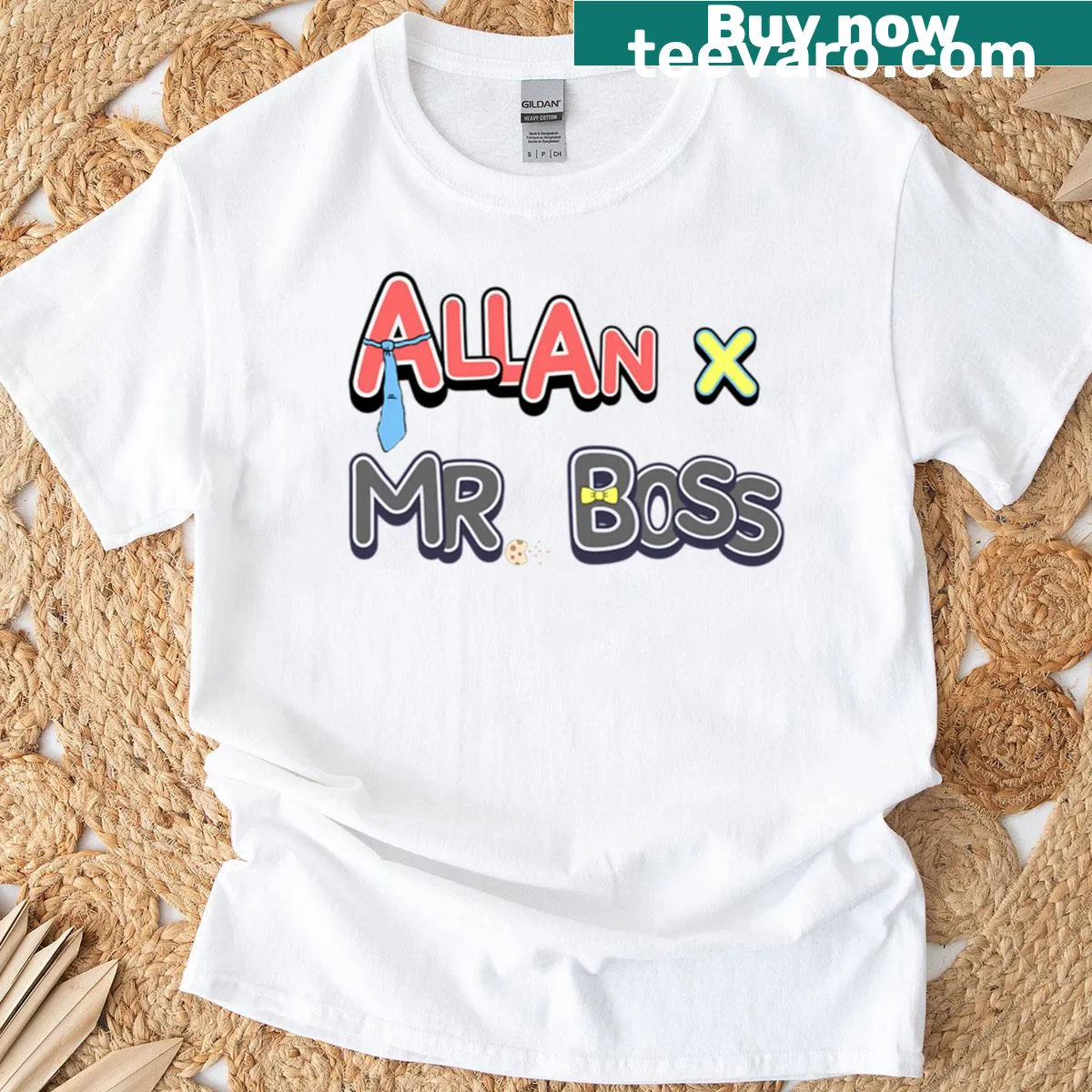 Funny typography design featuring 'Allan X Mr Boss' graphic — on a men's t-shirt