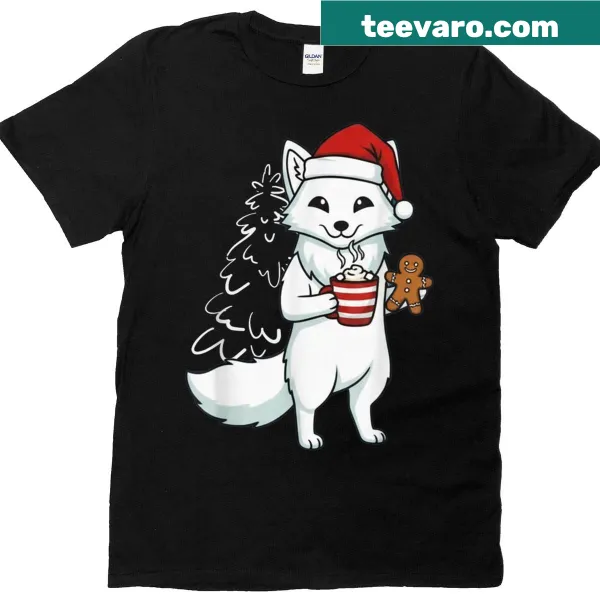 Cute Arctic Fox with Santa hat on Christmas T-shirt