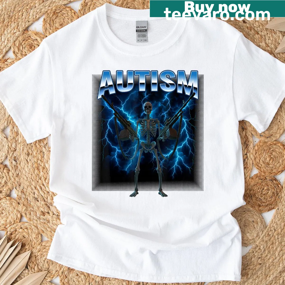 Edgy T-shirt with skeleton design and retro elements — on a men's t-shirt