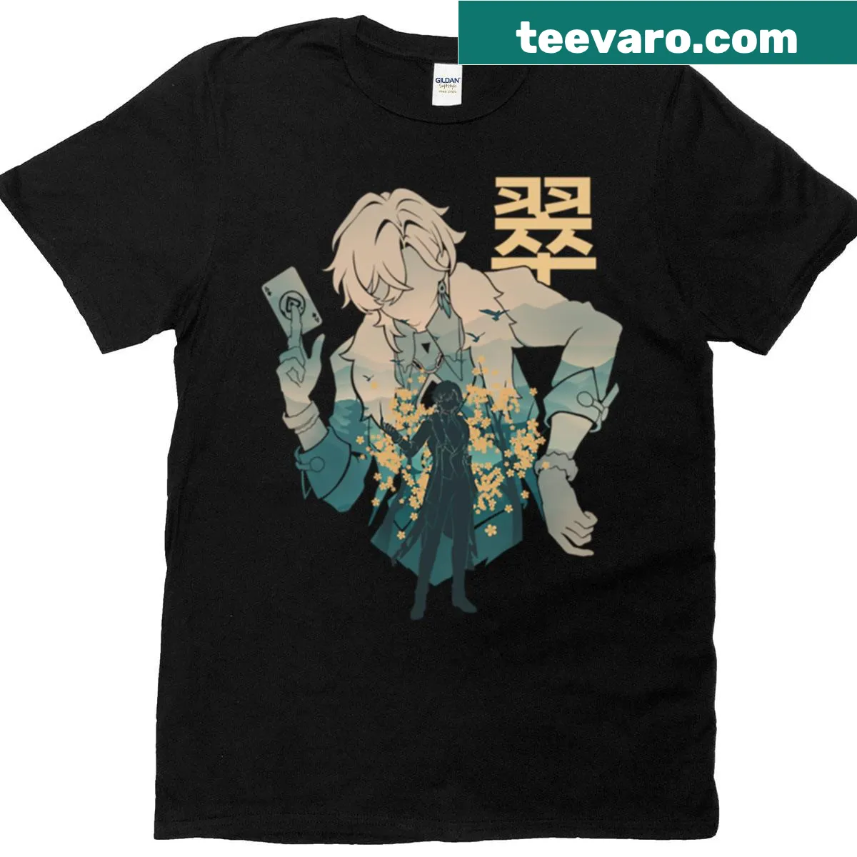 Minimalistic typography t-shirt featuring 'Aventurine Of Stratagems' — on a men's t-shirt