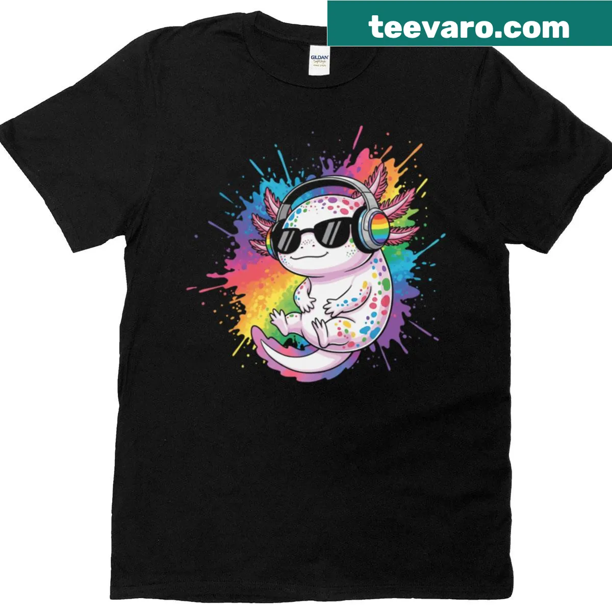 Cute axolotl cartoon t-shirt with sunglasses for kids — on a men's t-shirt