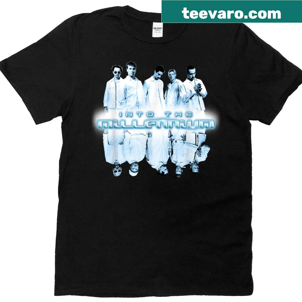 Retro Backstreet Boys t-shirt with mirror effect graphic — on a men's t-shirt