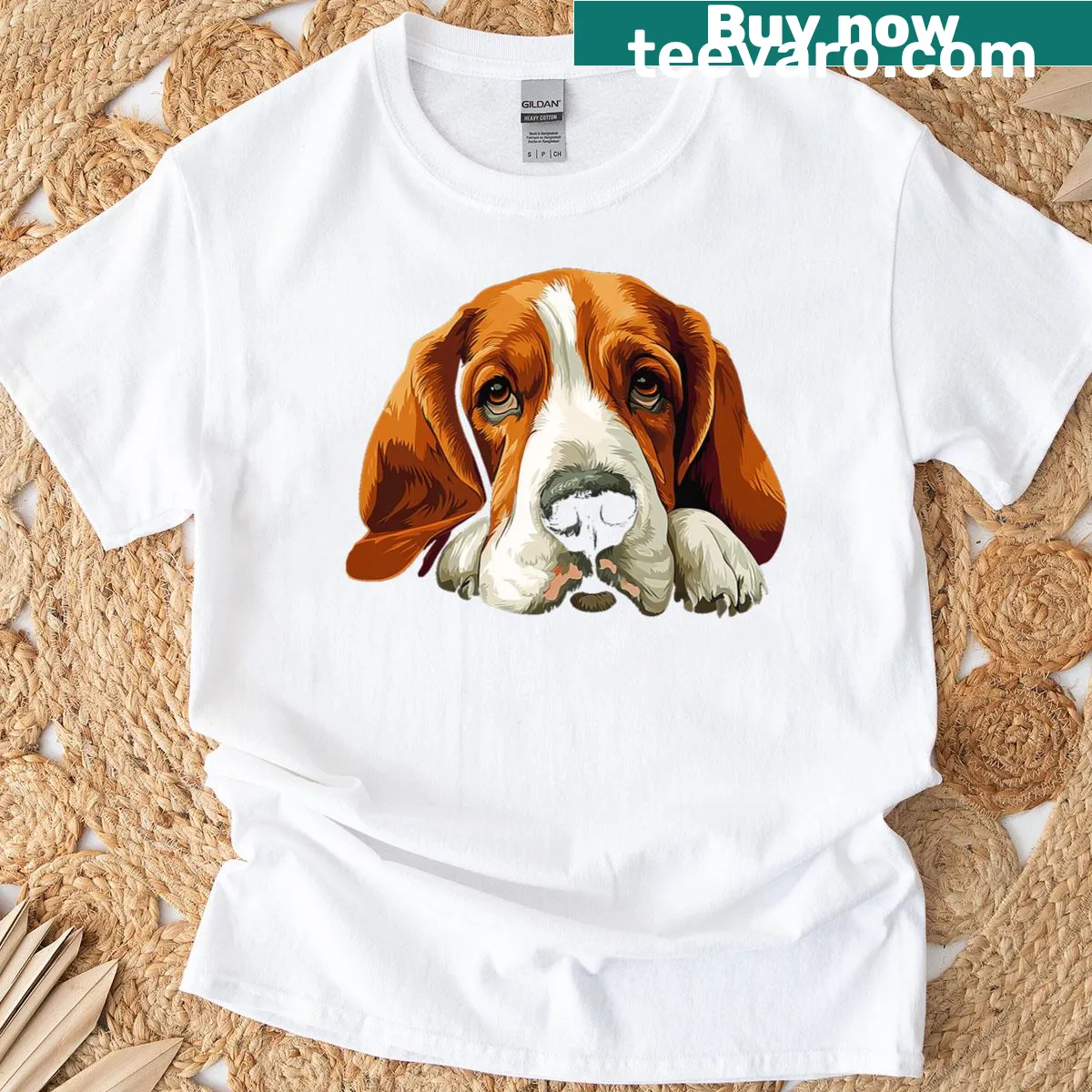 Basset Fauve de Bretagne dog motif T-shirt with artistic design — on a men's t-shirt