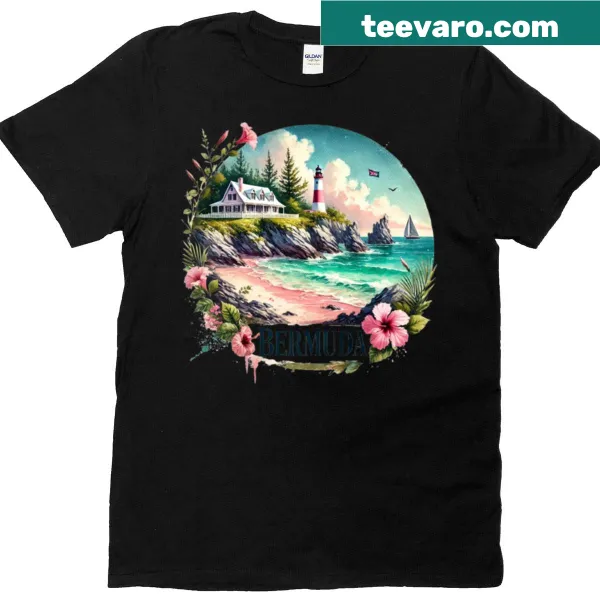 Illustrative graphic of Bermuda's pink sandy beach; relaxing and beach-themed.