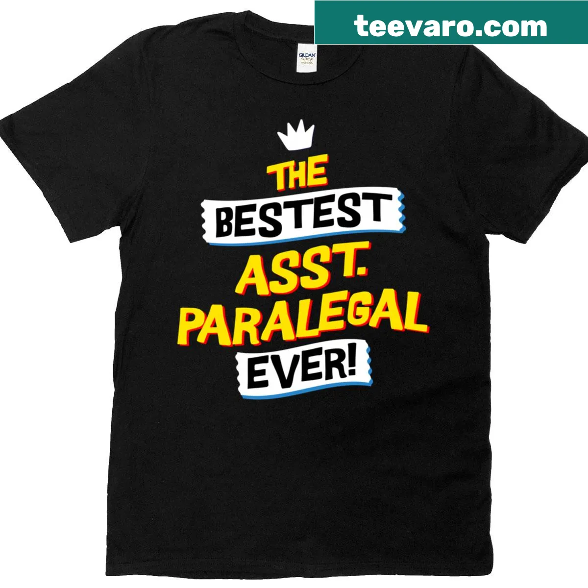 Funny T-shirt with 'Best Assistant Paralegal' text — on a men's t-shirt