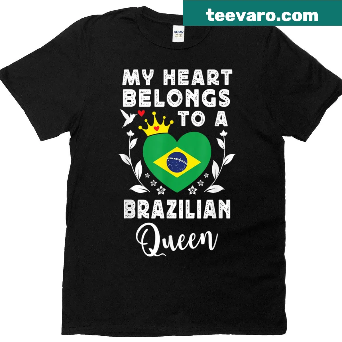 Brazilian Queen t-shirt with Brazil flag design and typography — on a men's t-shirt