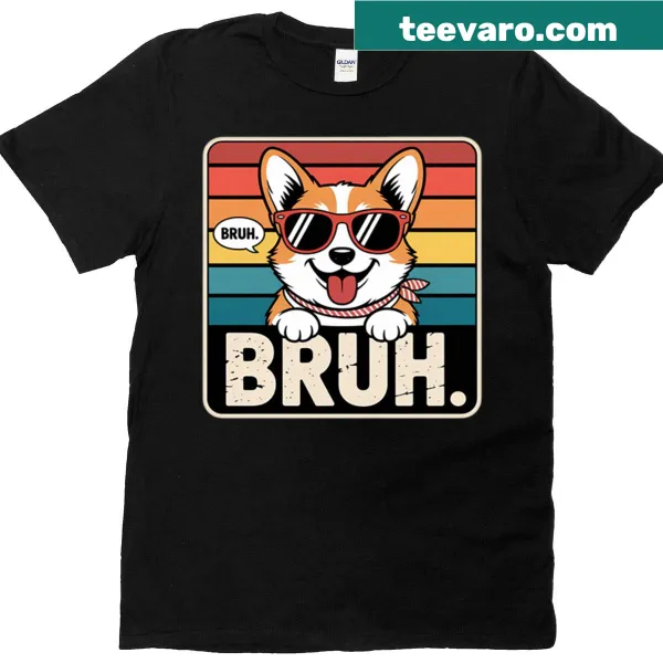 Funny corgi T-shirt with sunglasses wearing dog cartoon