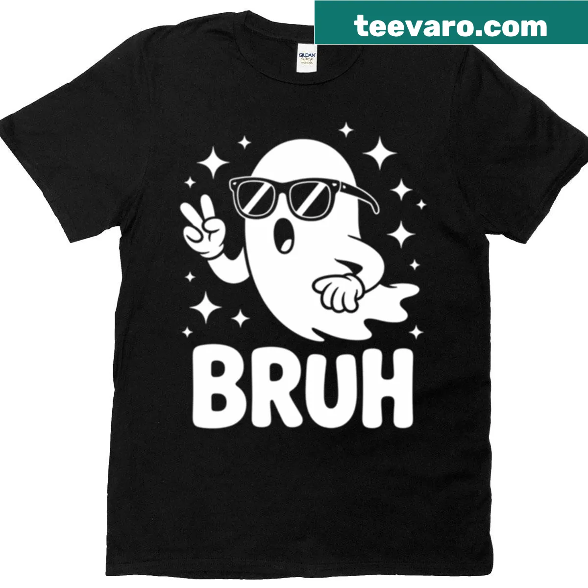 Funny Halloween T-shirt with 'Bruh Ghost' graphic — on a men's t-shirt
