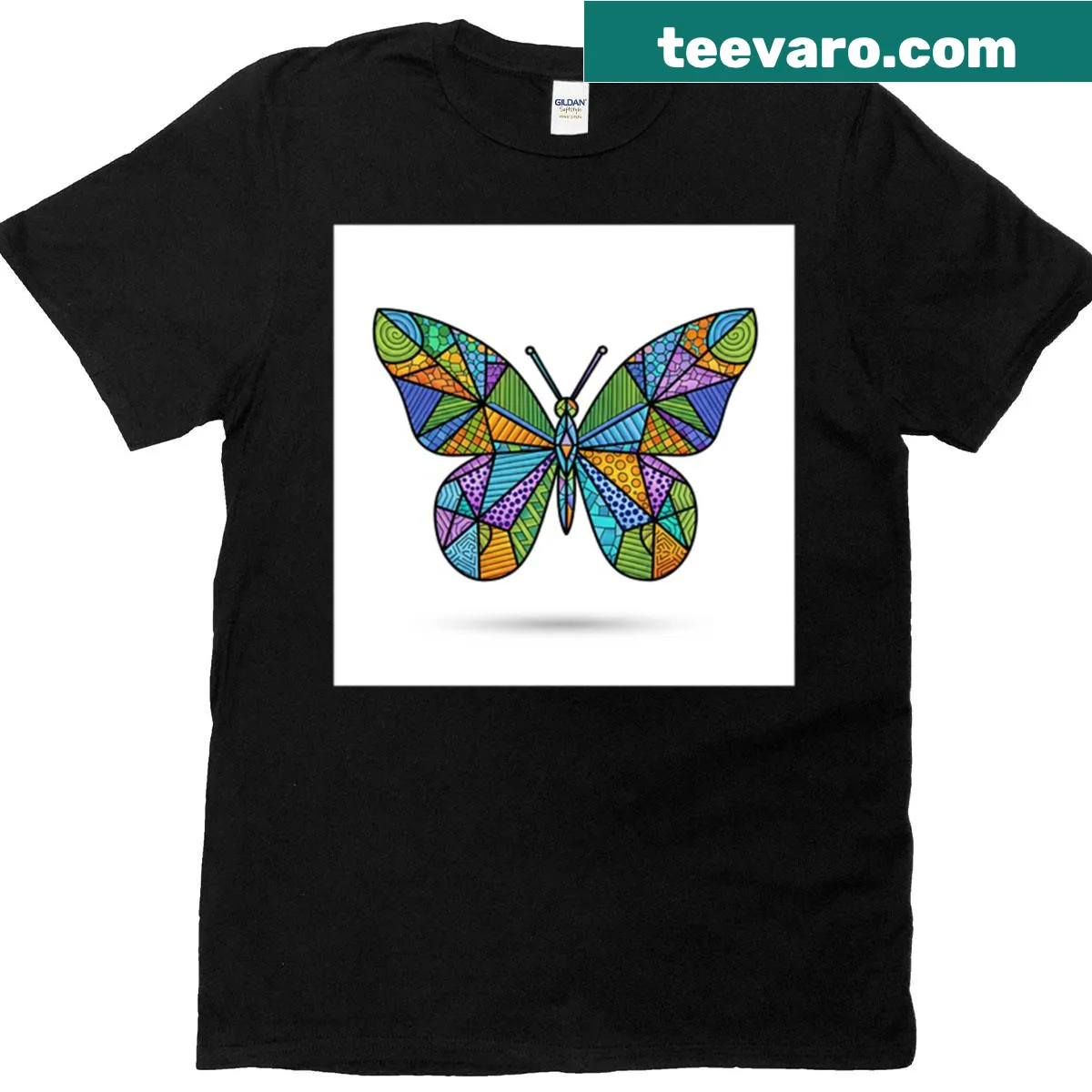 Geometric butterfly design in minimalist style; clean lines and elegant. — on a men's t-shirt