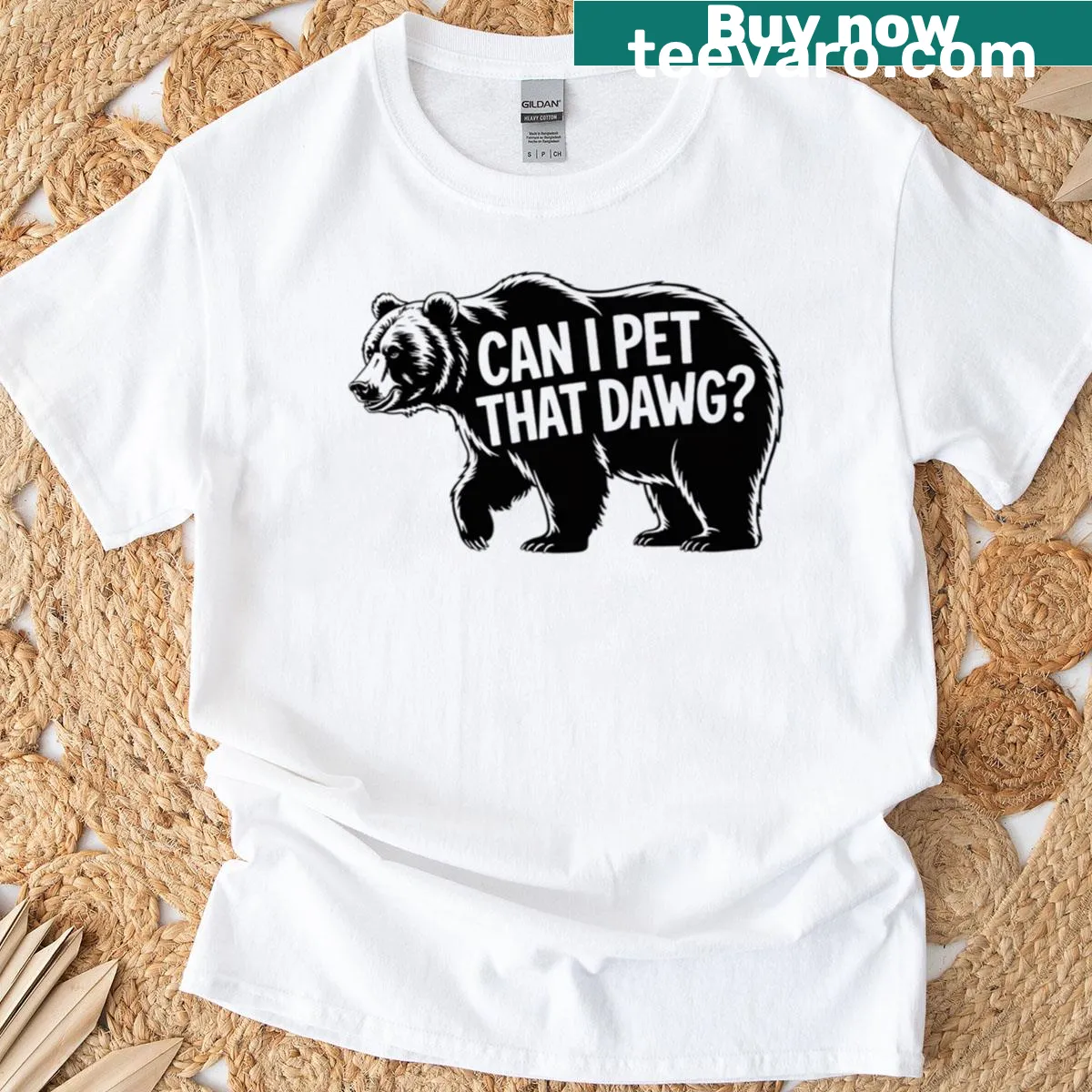 Funny Can I Pet That Dog graphic — on a men's t-shirt