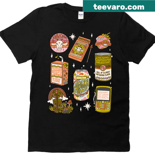 Capricorn tattoo flash design printed on a t-shirt
